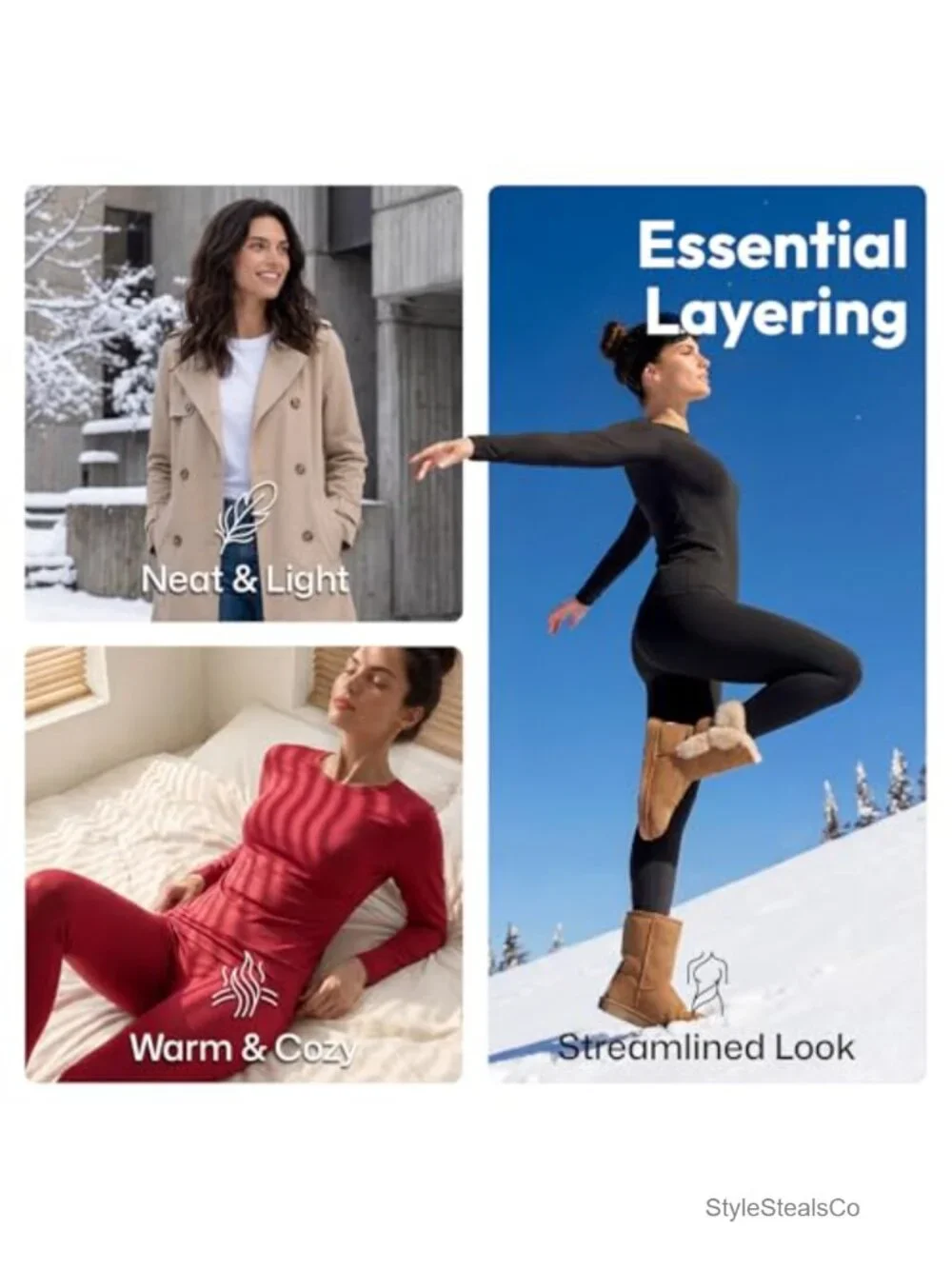 Women's Fleece Lined Thermal Underwear Set Long Johns Base Layer Winter